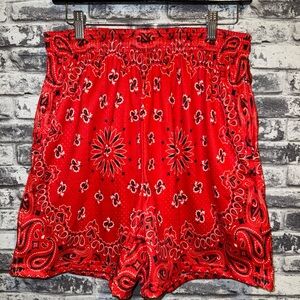 Asylum Red Bandana Men's Shorts Size Medium Black Red White Drawstring Pockets